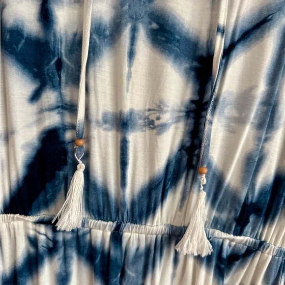 Venus Tie-Dye V-Neck Mini Dress Beach Coverup Blue White Bohemian Style XS - Picture 5 of 7